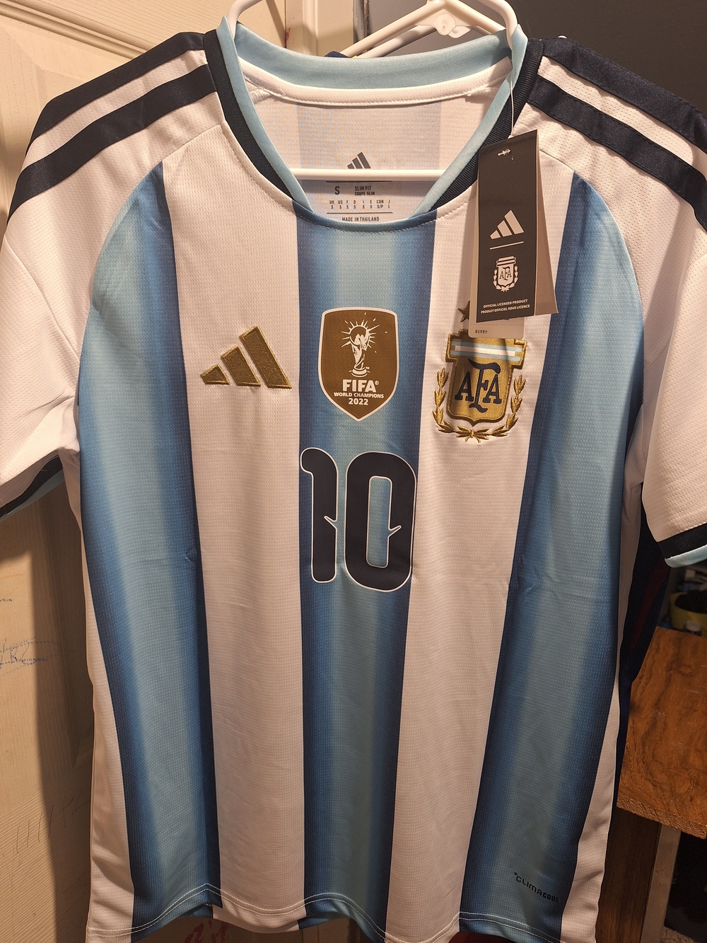 adidas Argentina Soccer Jersey in Light Blue, White, Gold